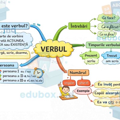 Hartă mentală – VERBUL | Clase primare | Suport vizual adaptat pentru pentru elevi cu CES [Fișier .PDF]