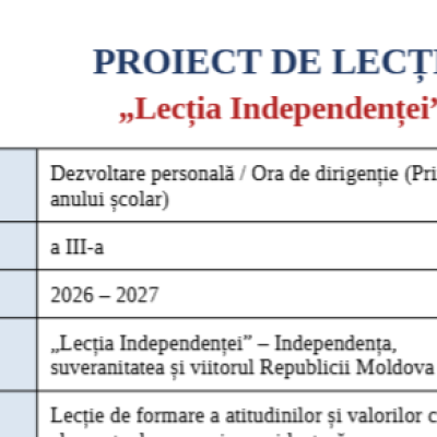 Lecția independenței. Prima oră. Clasa a III-a [fișiere .PPTX și .DOCX]