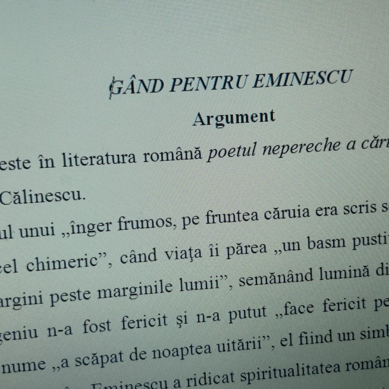 ACTIVITATE EXTRACURRICULARĂ „GÂND PENTRU EMINESCU” Învățământ preșcolar, primar, gimnazial și liceal [fișier .DOCX]