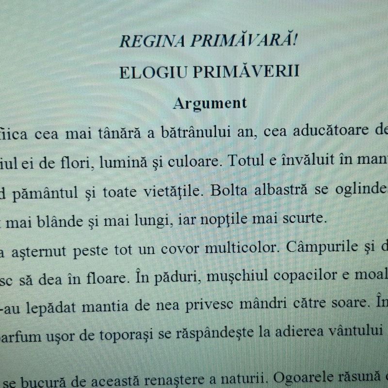 ACTIVITATE EXTRACURRICULARĂ  „REGINA PRIMĂVARĂ!” [fișier .DOCX]
