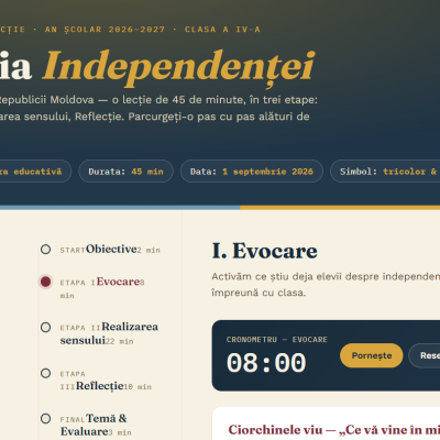 Lecția independenței. Prima oră. Clasa a IV-a [fișiere .PPTX și .DOCX]
