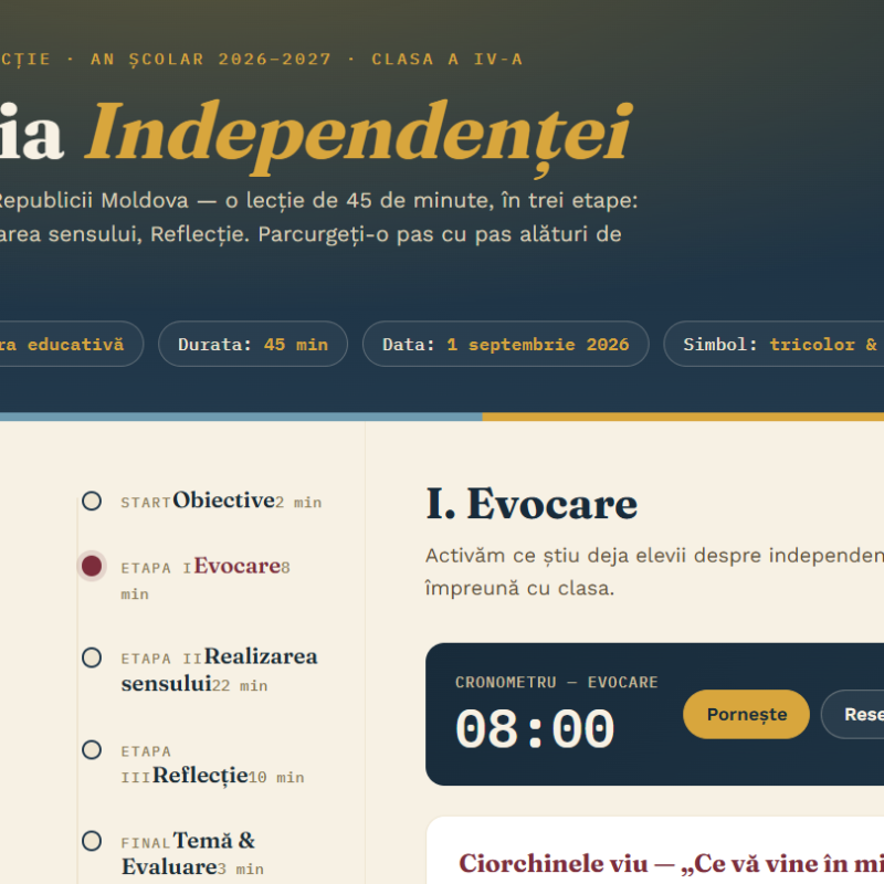 Lecția independenței. Prima oră. Clasa a IV-a [fișiere .PPTX și .DOCX]