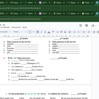Test Inițial Limba Engleza clasa 7  [fișier .docx]