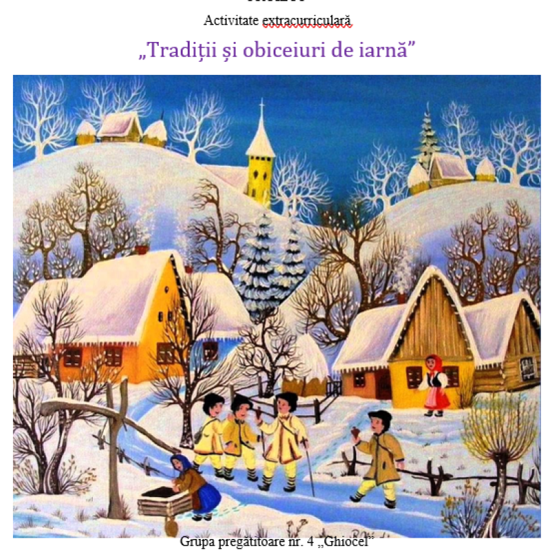 Proiect de activitate extracurriculară „Tradiții și obiceiuri de iarnă” [fișier .DOCX]
