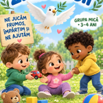 Proiect didactic „Ne jucăm frumos, împărțim și ne ajutăm” – 3–4 ani - set educațional „Ziua Păcii” [fișier .PDF]