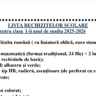 Lista rechizitelor școlare , clasa I-a [fișier .DOC]