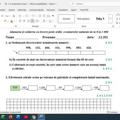 Evaluare sumativă Matematică clasa 3 modulul 3 [fișier .DOC]