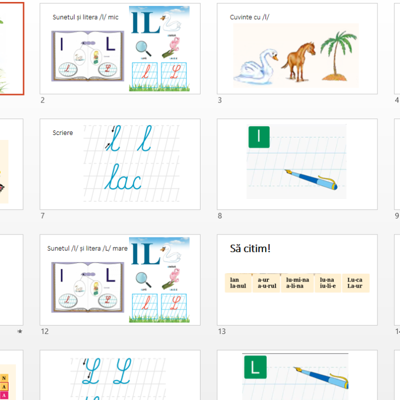 L.Lit.Română. Clasa I-âi.  Sunetul [l] şi literele de tipar l,L. Literele l,L  de mână [fișier .PPTX]