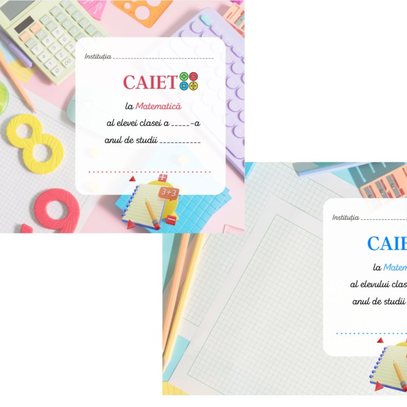 Copertă de caiet la Matematică (pentru fată și băiat) –[fișier .PDF]