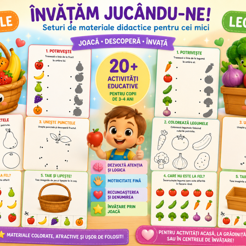 „Fructe și legume” – Set educativ pentru micii exploratori, 3–4 ani [fișier .PDF]