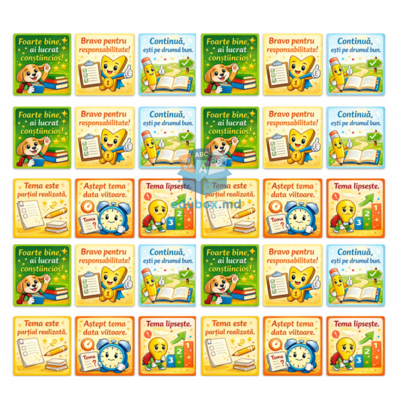 Stickere educaționale pentru verificarea temei (PDF A4)