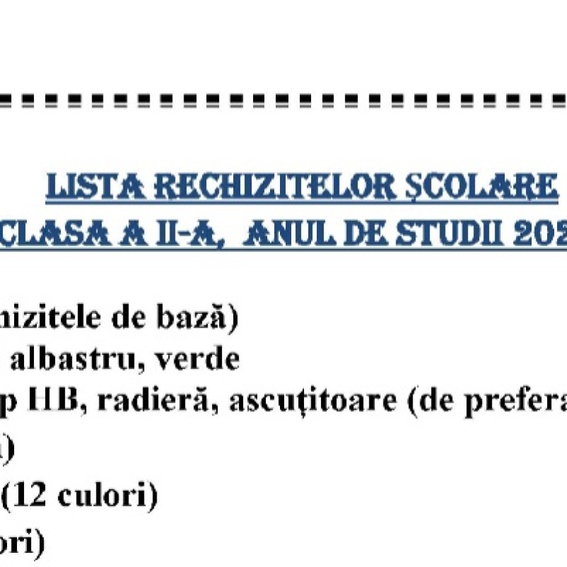 Lista rechizitelor școlare , clasa   a II-a [fișier .DOC]