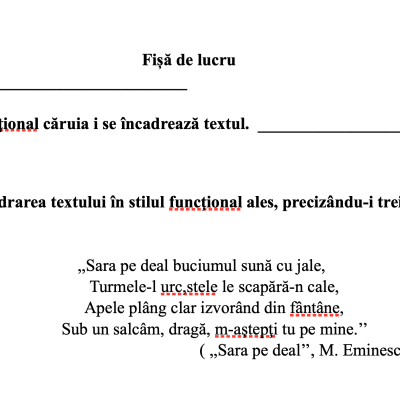 Set de fișe de lucru - Stilurile funcționale ale limbii române [fișier .DOCX]