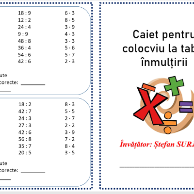 Caiet pentru colocviu la tabla înmulțirii