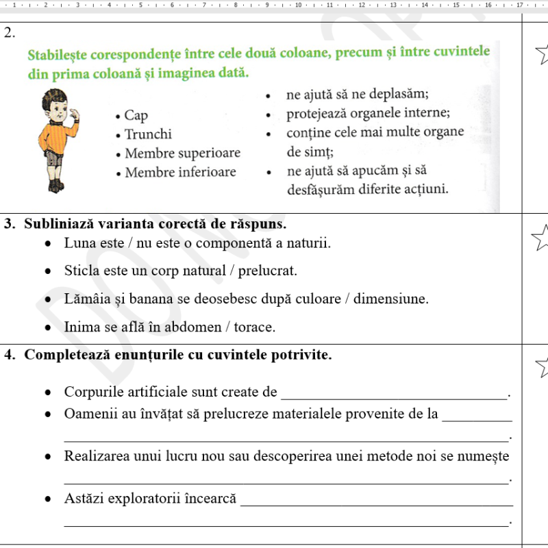 Evaluare formativă la științe „Omul- parte a naturii”, modulul 1, clasa 4 [fișier .DOCX]