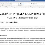 Barem de verificare și evaluare a testului inițial la matematică, clasa a V-a [fișier .DOCX]
